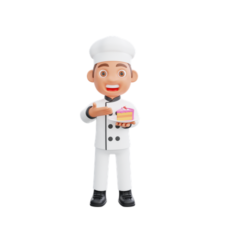 Chef Pointing at cake  3D Illustration