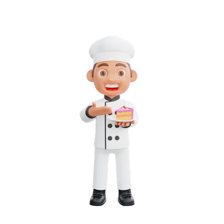 Chef Pointing at cake  3D Illustration