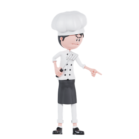 Chef Pointing To Bottom Left  3D Illustration