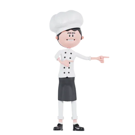 3 D Cartoon Chef Pointing To Left 3D Illustration
