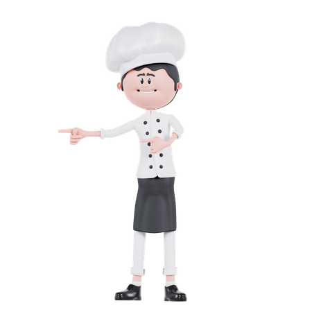 Chef Pointing To Right  3D Illustration