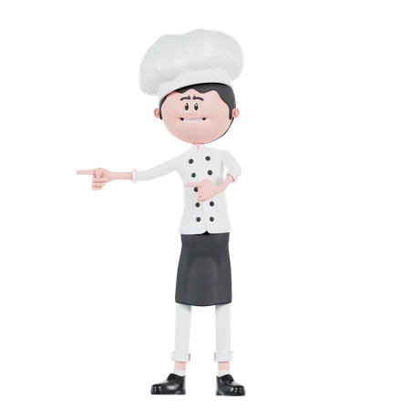 3 D Cartoon Chef Pointing To Right 3D Illustration