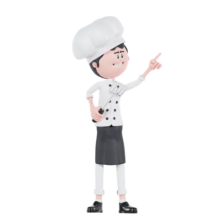 Chef Pointing To Up Left  3D Illustration