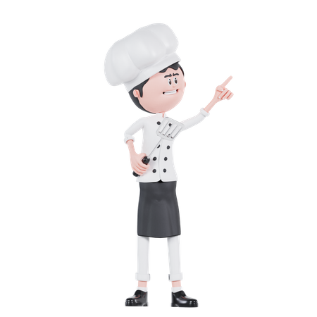 Chef Pointing To Up Left  3D Illustration