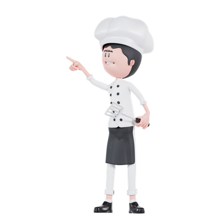 Chef Pointing To Up Right  3D Illustration