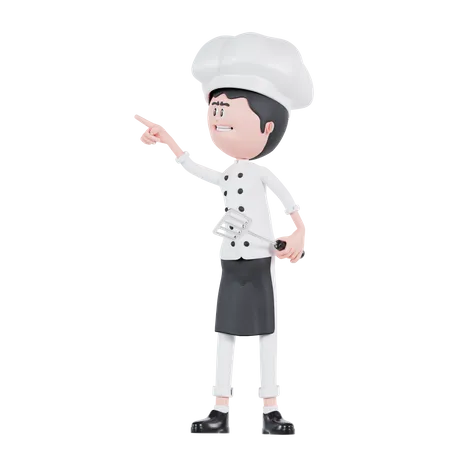 3 D Cartoon Chef Pointing To Up Right 3D Illustration