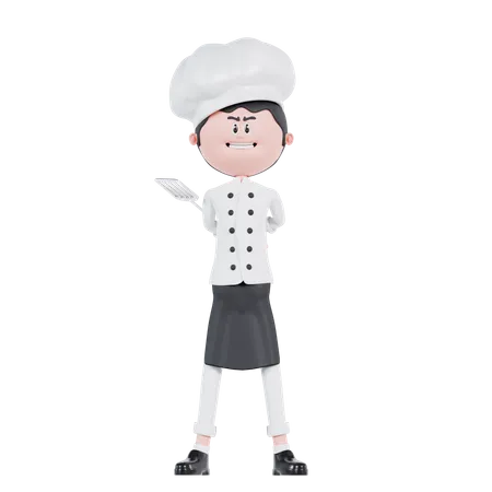 3 D Cartoon Chef Ready Pose 3D Illustration