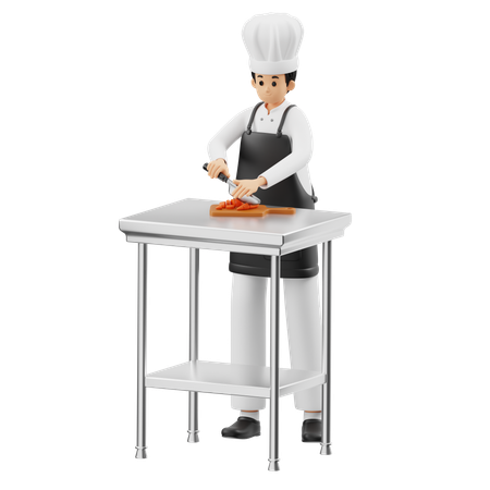 Chef rebanando zanahorias  3D Illustration