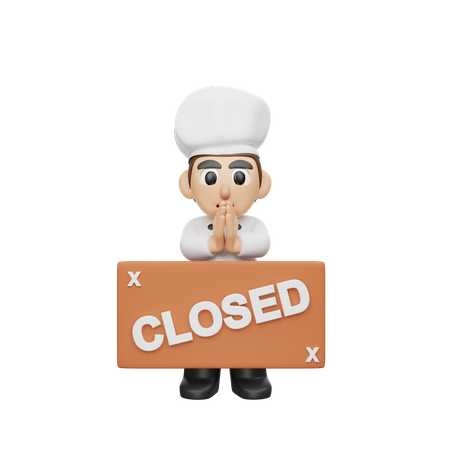Chef se disculpa por cerrar el restaurante  3D Illustration