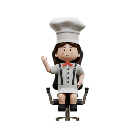Chef femenina sentada en una silla  3D Illustration