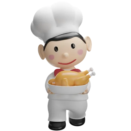 Chef servindo frango assado  3D Illustration
