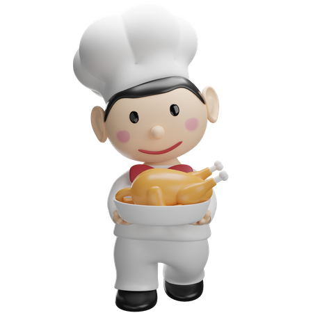 Chef serving Roasted Chicken  3D Illustration