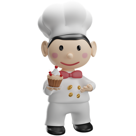 Chef Showing Delicious cupcake  3D Illustration