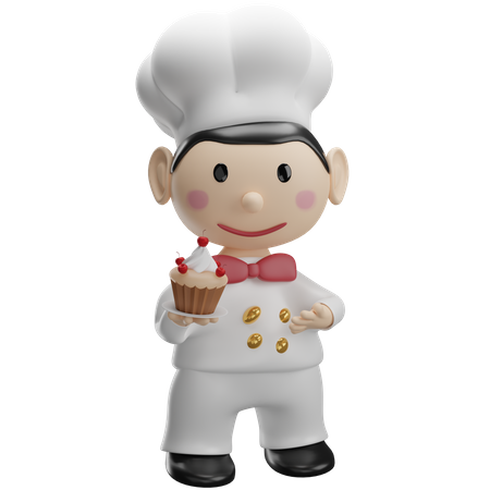 Chef Showing Delicious cupcake 3D Illustration