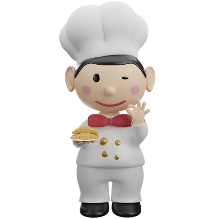 Chef Holding Plate And Showing Ok Sign 3 D Illustration 3D Illustration