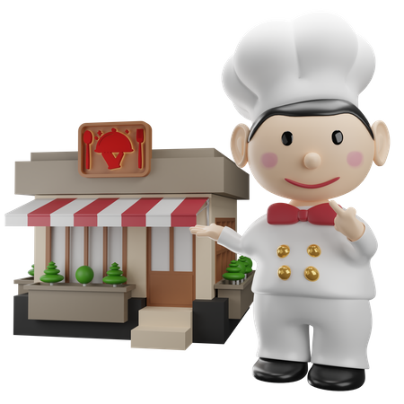 Chef Showing Restaurant  3D Icon