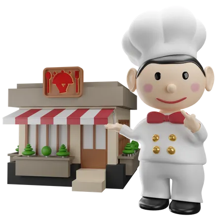 Chef Showing Restaurant  3D Illustration