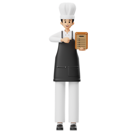 Chef Shows Menu Board  3D Illustration