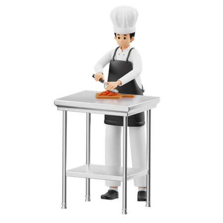 Chef Slicing Carrots  3D Illustration