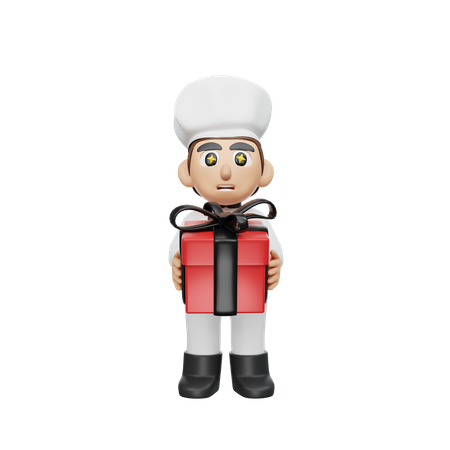 Chef sosteniendo caja de regalo  3D Illustration