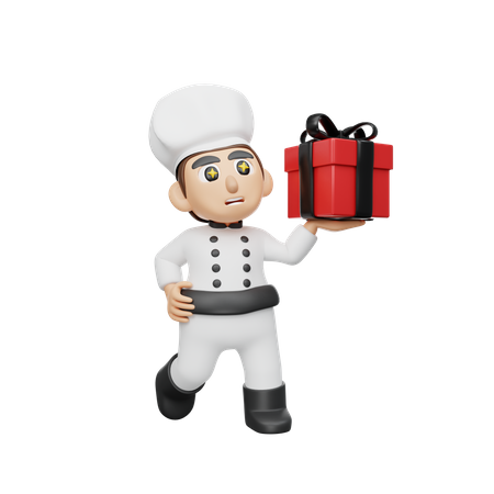 Chef sosteniendo caja de regalo  3D Illustration