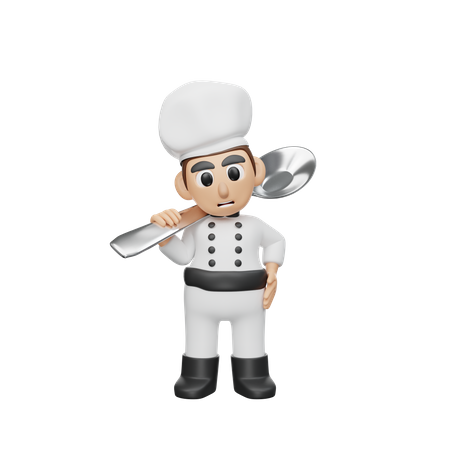 Chef sosteniendo una cuchara  3D Illustration