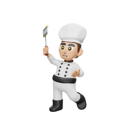 Chef sosteniendo espátula  3D Illustration