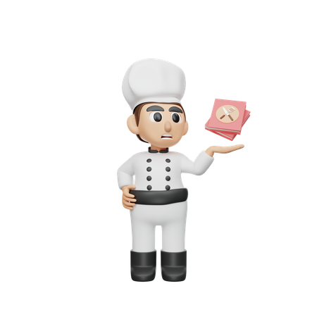 Chef sosteniendo libro de recetas  3D Illustration