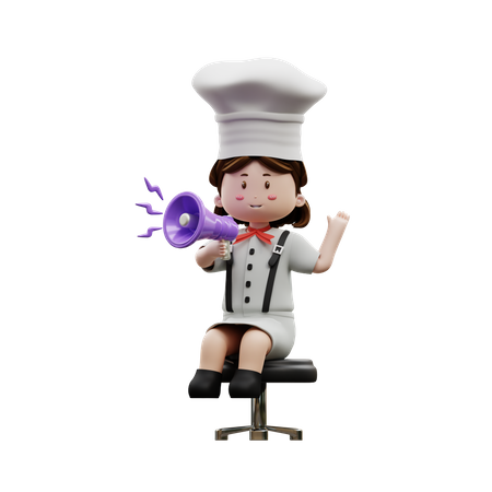 Chef femenina sosteniendo megáfono  3D Illustration