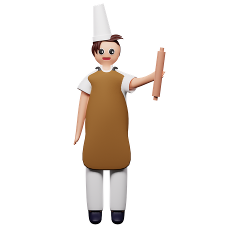 Chef sosteniendo molinillo de pan  3D Illustration
