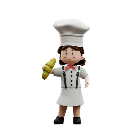 Chef femenina sosteniendo pan  3D Illustration