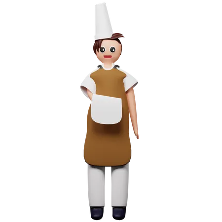 Chef Lindo Personaje Con Uniforme Sosteniendo Plumero Para Web Aplicaciones Y Publicaciones En Redes Sociales 3D Illustration