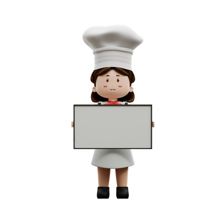 Chef femenina sosteniendo tablero en blanco  3D Illustration