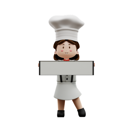 Chef femenina sosteniendo tablero en blanco  3D Illustration