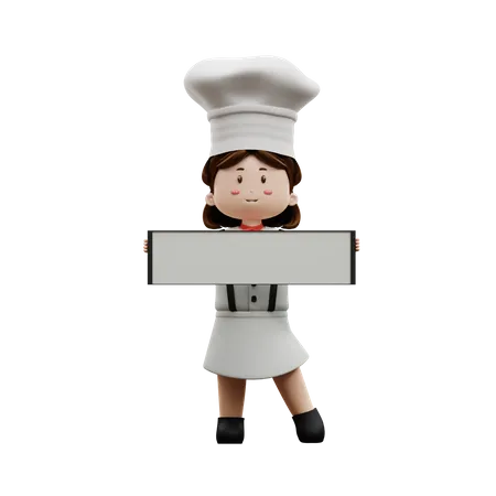 Chef femenina sosteniendo tablero en blanco  3D Illustration