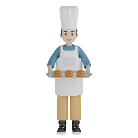 Chef sosteniendo plato de donuts  3D Illustration