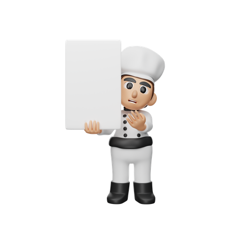 Chef sosteniendo tablero espacial en blanco  3D Illustration