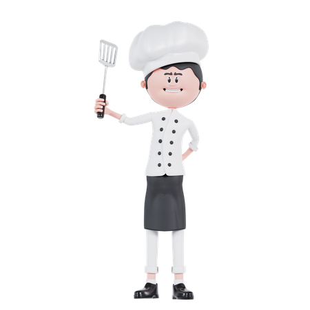 Chef sosteniendo una espátula  3D Illustration