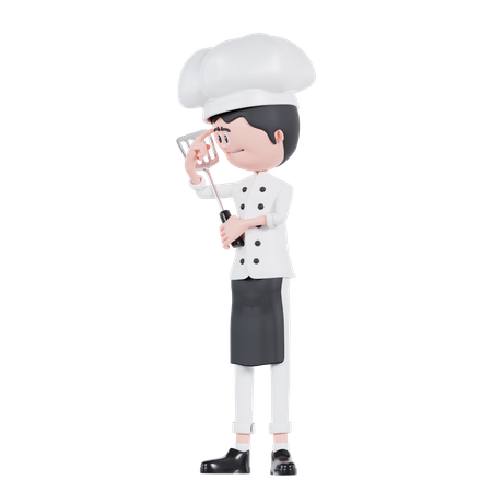 Chef sosteniendo una espátula pensando  3D Illustration