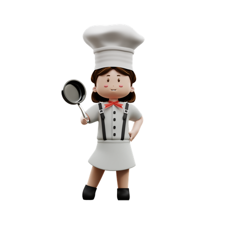 Chef femenina sosteniendo una olla  3D Illustration