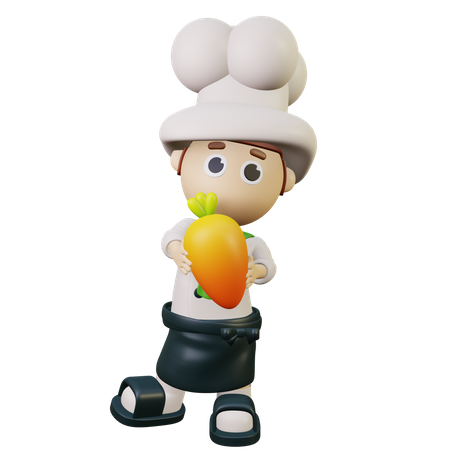 Chef sosteniendo zanahoria  3D Illustration
