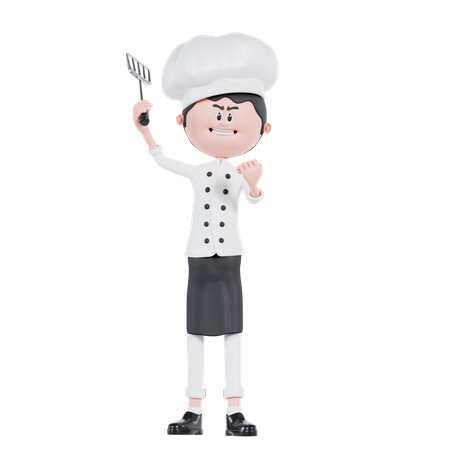 Chef Standing And Holding Spatula  3D Illustration