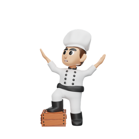 Chef Standing On Box  3D Illustration