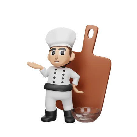 3 D Rendering Chef Character Illustration With Cutting Board 3D Illustration