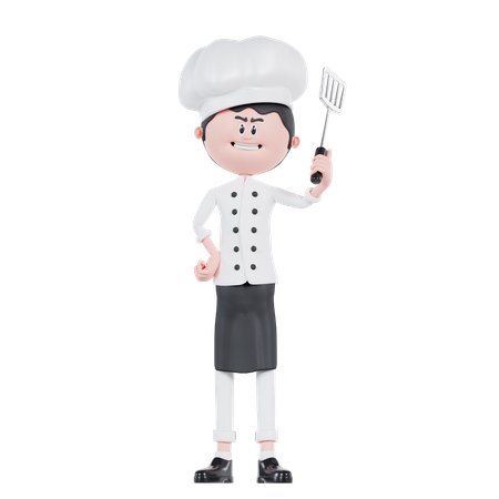 Chef Standing With A Spatula  3D Illustration
