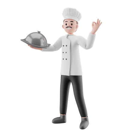Chef sosteniendo plato  3D Illustration