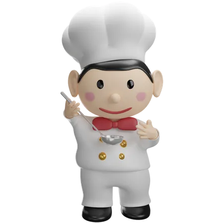 Chef Smells The Soup In The Ladle 3 D Illustration 3D Illustration