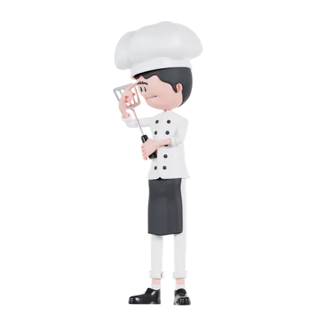 Chef tenant une spatule en pensant  3D Illustration