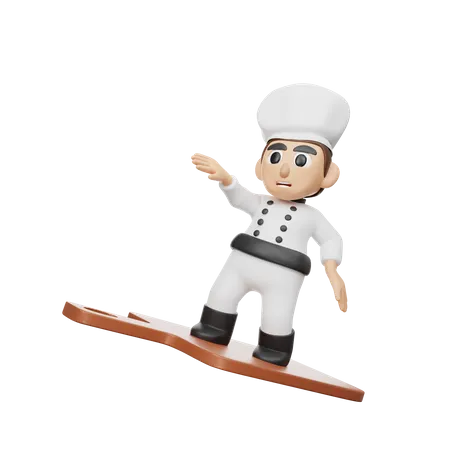 Chef volando a bordo  3D Illustration