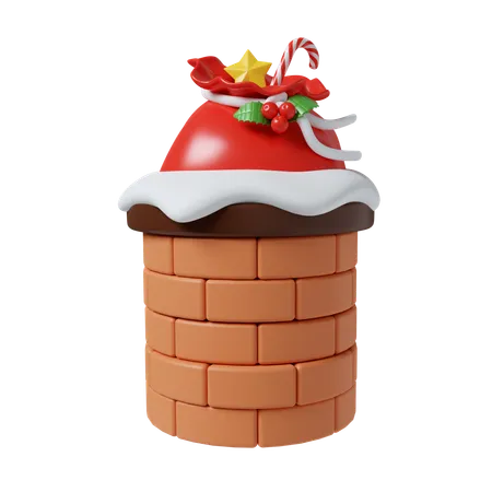 Cheminée avec chapeau de père Noël  3D Icon